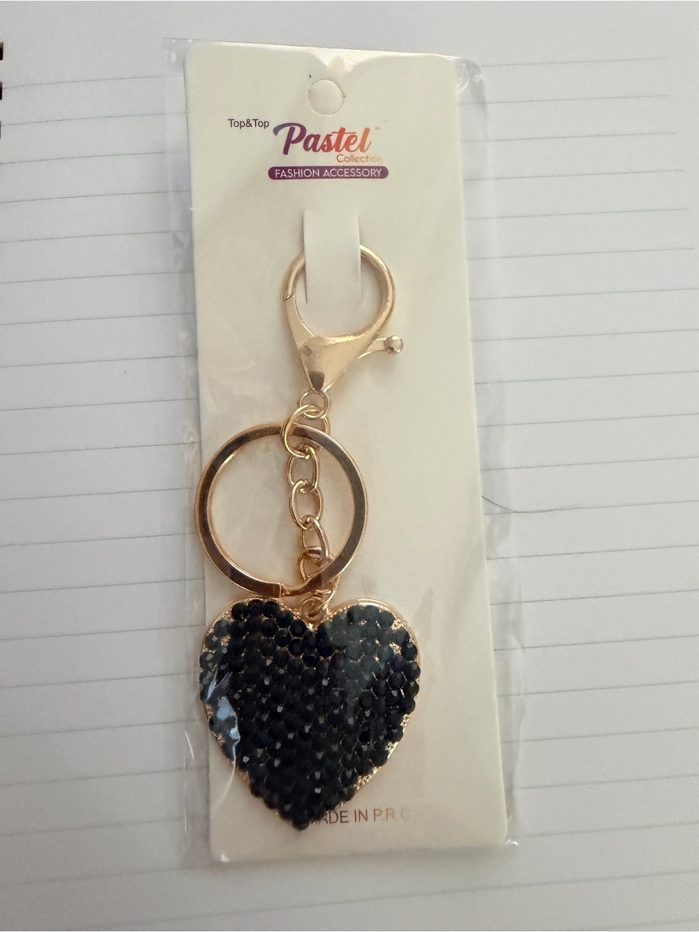 Gold Keychain with Black Sequin Heart